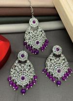 Purple Silver Plated Earrings With Maang Tikka